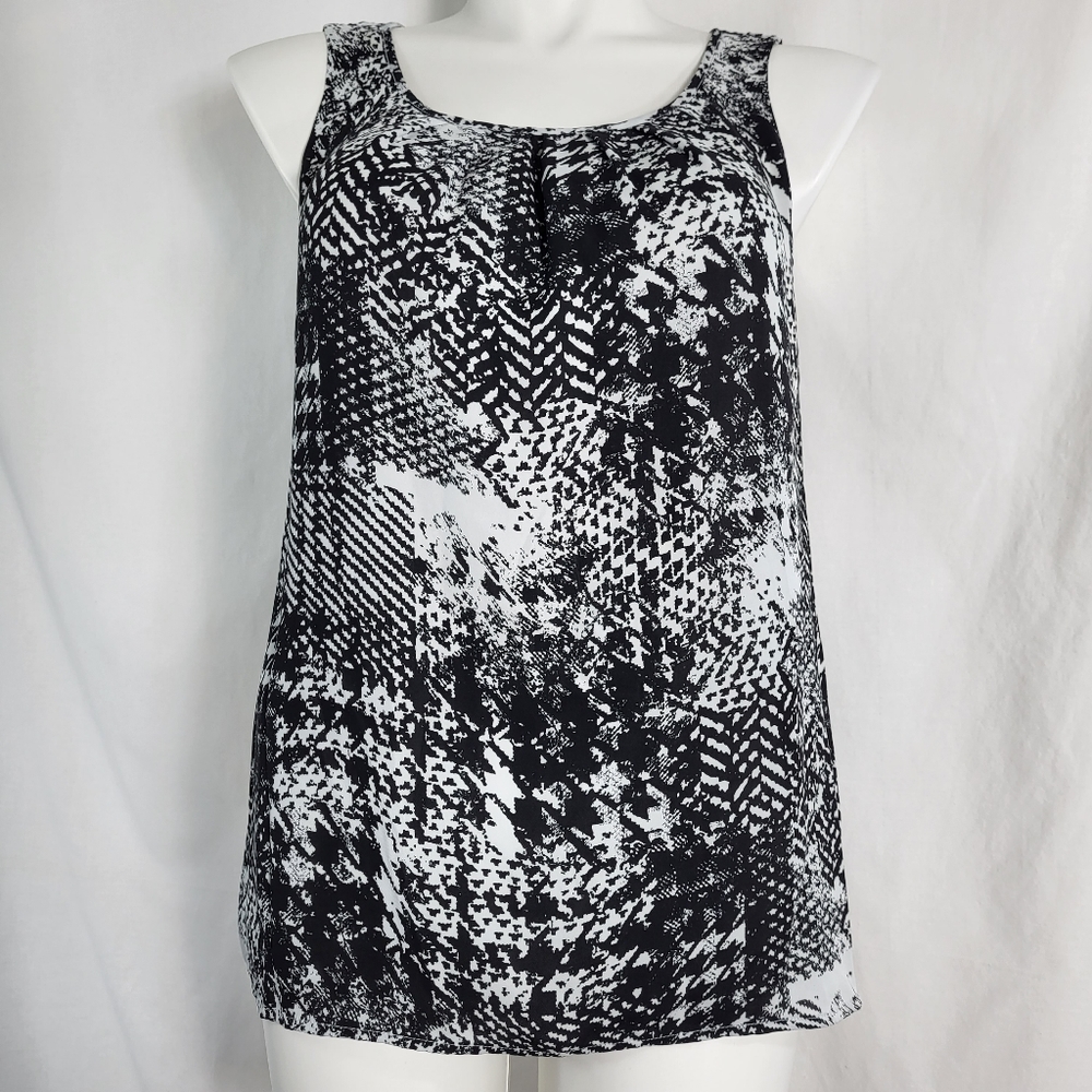 Apt 9 Black White Sleeveless BLOUSE Womens Size L Lined Tank Top Back Zip